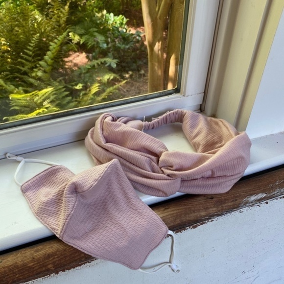 Anthropologie Pink Headband and Matching Face Mask - Picture 2 of 5